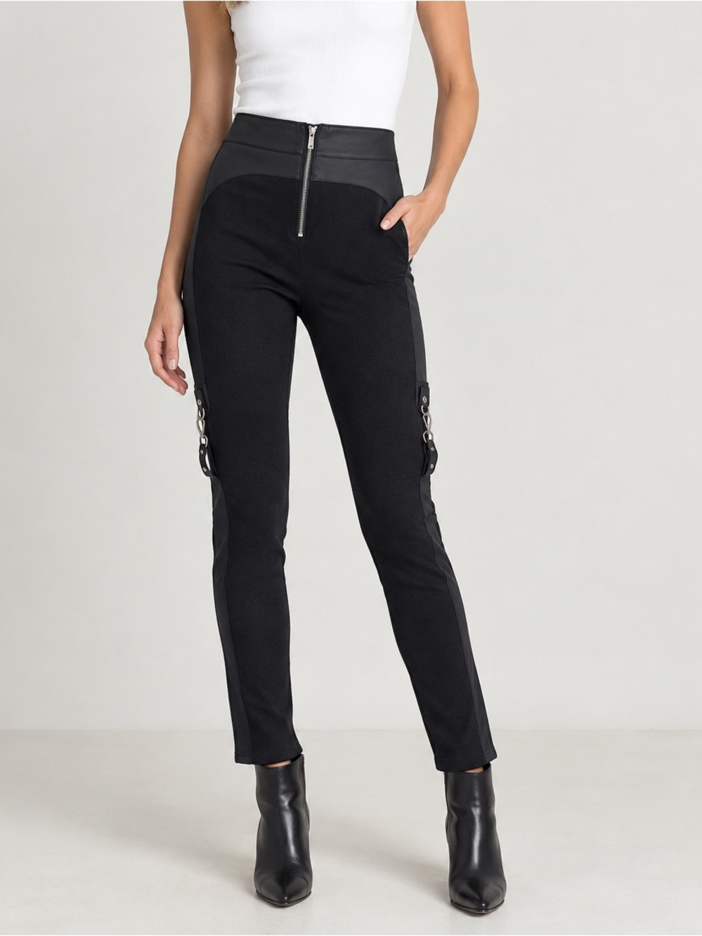 Manière De Voir Black Zip Front Hardware Detail Moto Pants size 8